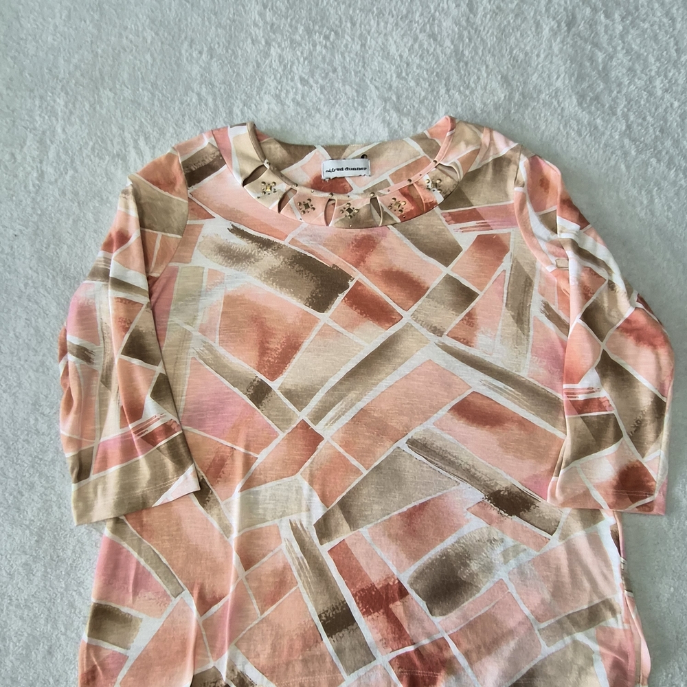Alfred Dunner Women's Geometric Blouse - Pink and Brown